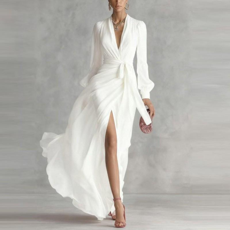 2026 V-Neck Solid Color Flowy Chiffon
