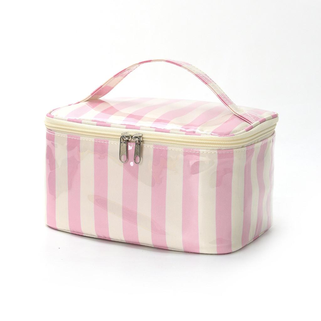 Polyester Striped Makeup Bag With Waterproof Design For Travel And Daily Use