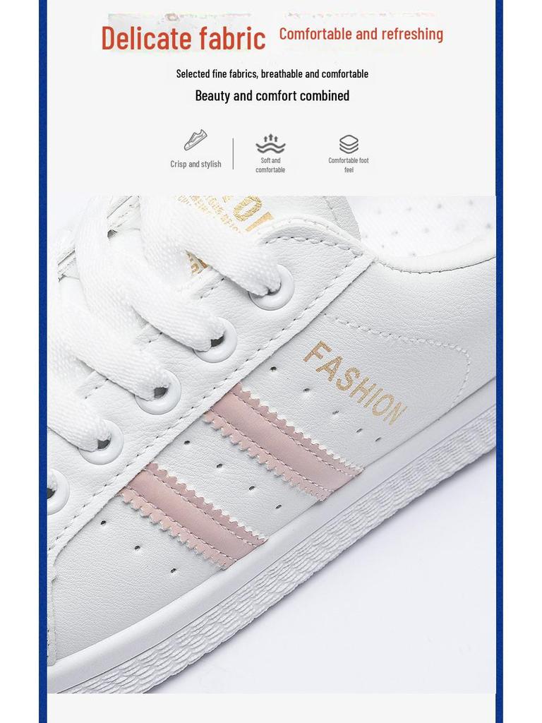 2022 Spring & Autumn Women's White Leather Shell Toe Sneakers - Casual All-Match Flats