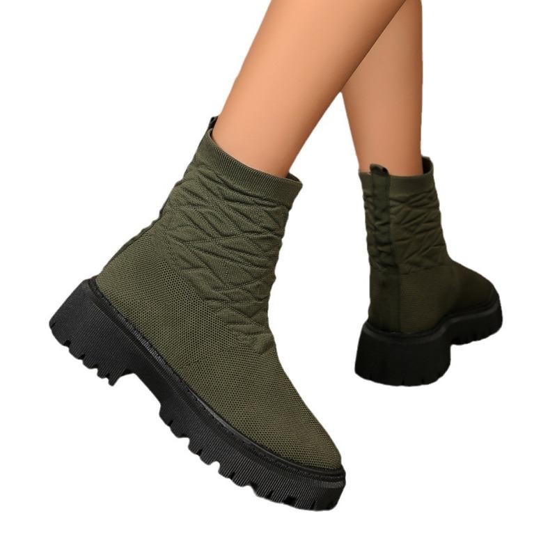 Large size fashion boots women's autumn and winter new elastic fly-woven thick-soled socks boots casual versatile Martin boots