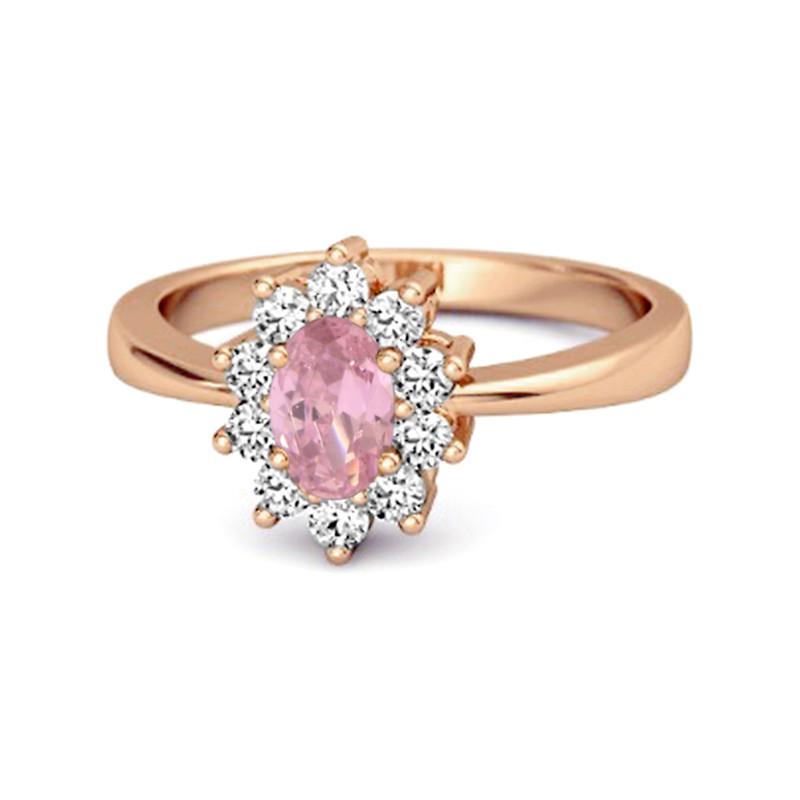 

925 Sterling Silver Rose Gold Vermeil Pink Topaz Classic Halo Women Wedding Ring 12 рожевий колір золота