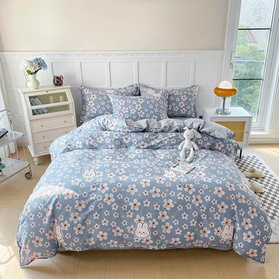 Floral Plants Duvet Cover Set 100% Cotton 3Pcs Blue Quilt Cover with 2 Pillowcases Skin-friendly Soft Bedding Set for All Season