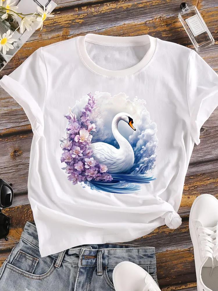 (Asian Size) trend butterfly style o-neck T Shirt Printed Female Top Lady Clothing Casual Fashion Women Graphic Tee Short Sleeve T-shirts