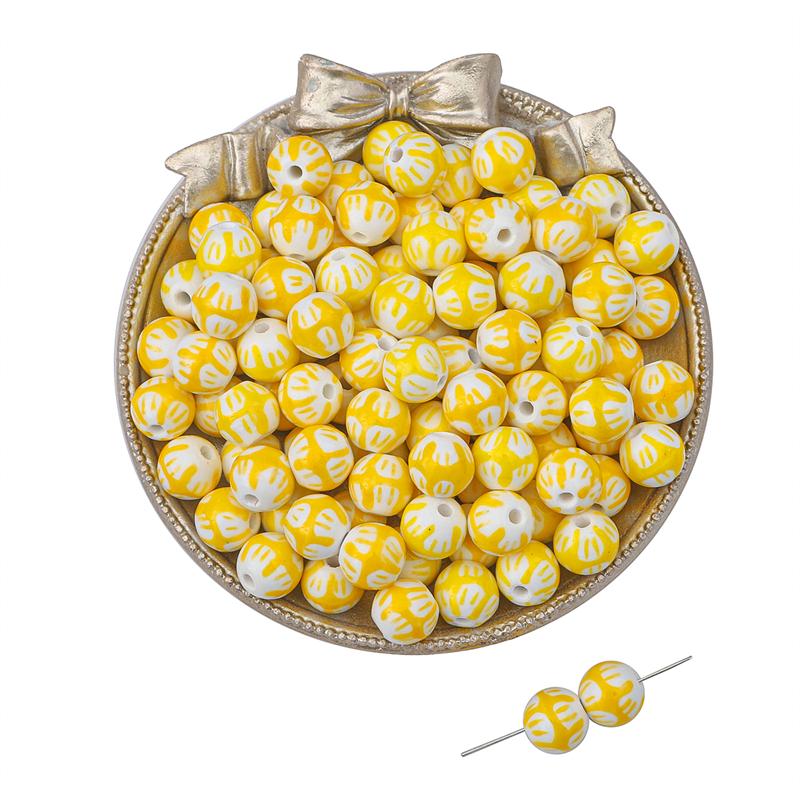 2 шт., керамические фарфоровые бусины ручной работы, ручная роспись, очаровательные круглые бусины-разделители для DIY, ожерелья, браслета, ювелирных изделий, аксессуары для рукоделия жёлтый