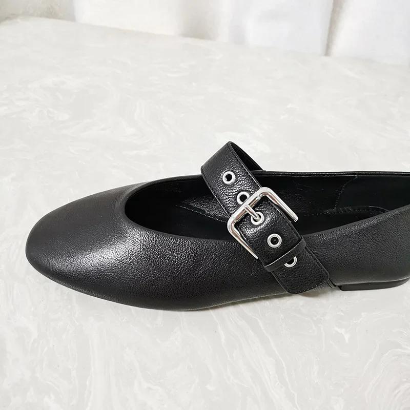 Women Mary Jane Shoes Black Pu Leather Vintage Flats Woman Fashion Belt Buckle Round Toe Ballet Flat Shoes Zapatillas De Mujer