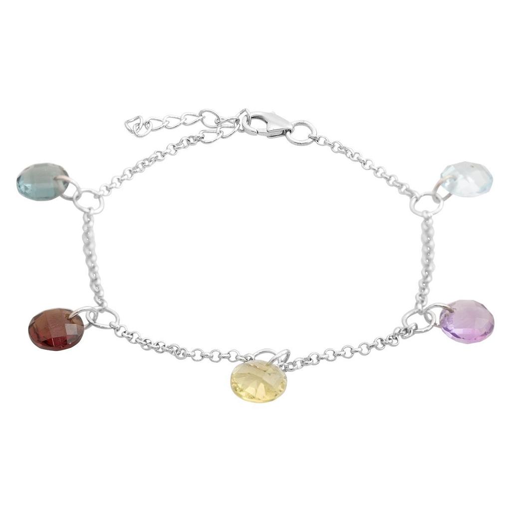 Silver Bracelet with Natural Amethyst 9.381ct, Garnet, Green Quartz, London Blue Topaz, Topaz, Product Weight 3.86 G (2166573)