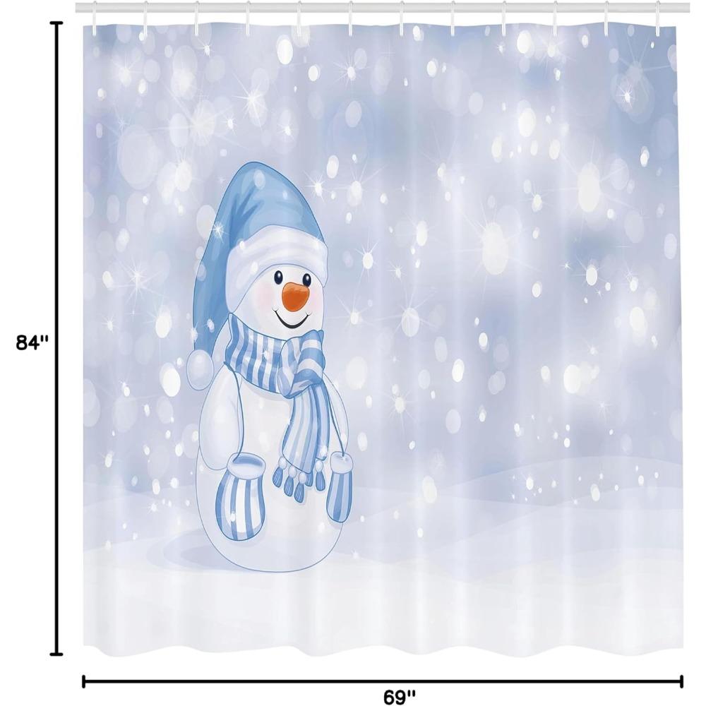Cozy Snowman Cartoon Winter Shower Curtain, Festive Merry Christmas Bathroom Decor Set