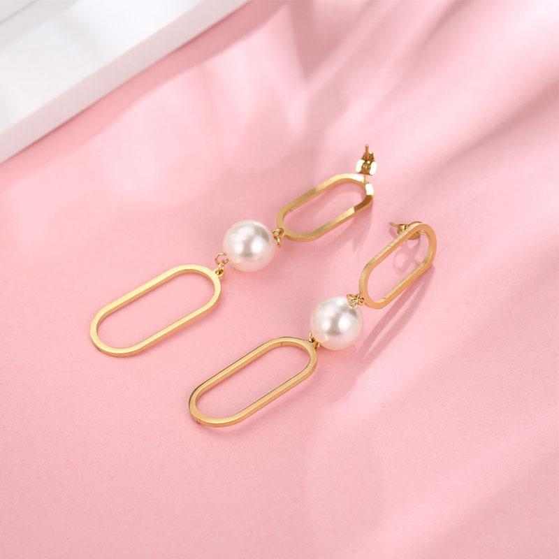 New Elegant Temperament Earrings Generous Pearl Geometric Long Earrings