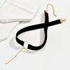 1pc Black Faux Suede Fabric Circular Choker With Stick Pendant & Chain For Women Gothic Summer Necklace
