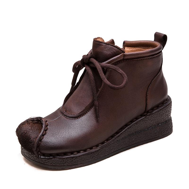 Fashion GKTINOO 2025 Autumn Winter New Retro Handmade Ankle Boots Genuine Leather Round Toe Women's Wedges Shoes