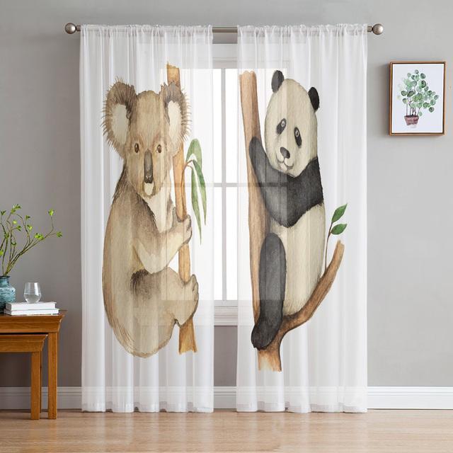Animal Cute Panda Bamboo Cartoon Window Curtains Living Room Tulle Curtains Kitchen Decor Kids Room Curtain Window Treatment