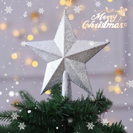 Christmas Tree Star Topper 8" Glitter Silver Star Ornament 3D Shatterproof Star Tree Topper Decoration for Holiday Home Decor