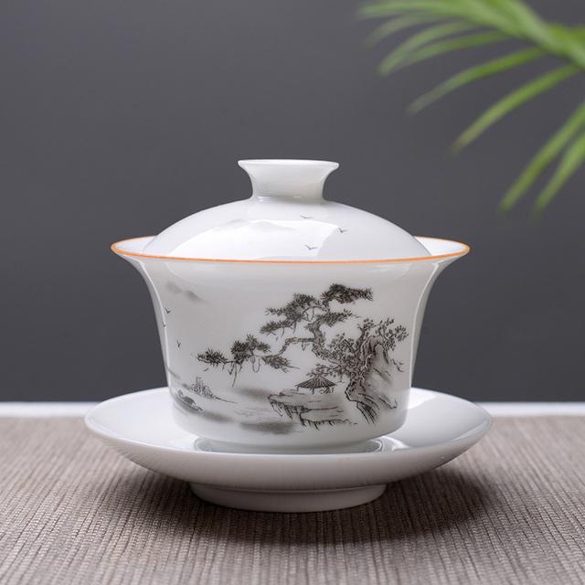 Chinese Traditions Gai Wan Tea Set Bone China Tea Sets Dehua Gaiwan Tea Porcelain Pot Set For Travel Beautiful And Easy Kettle