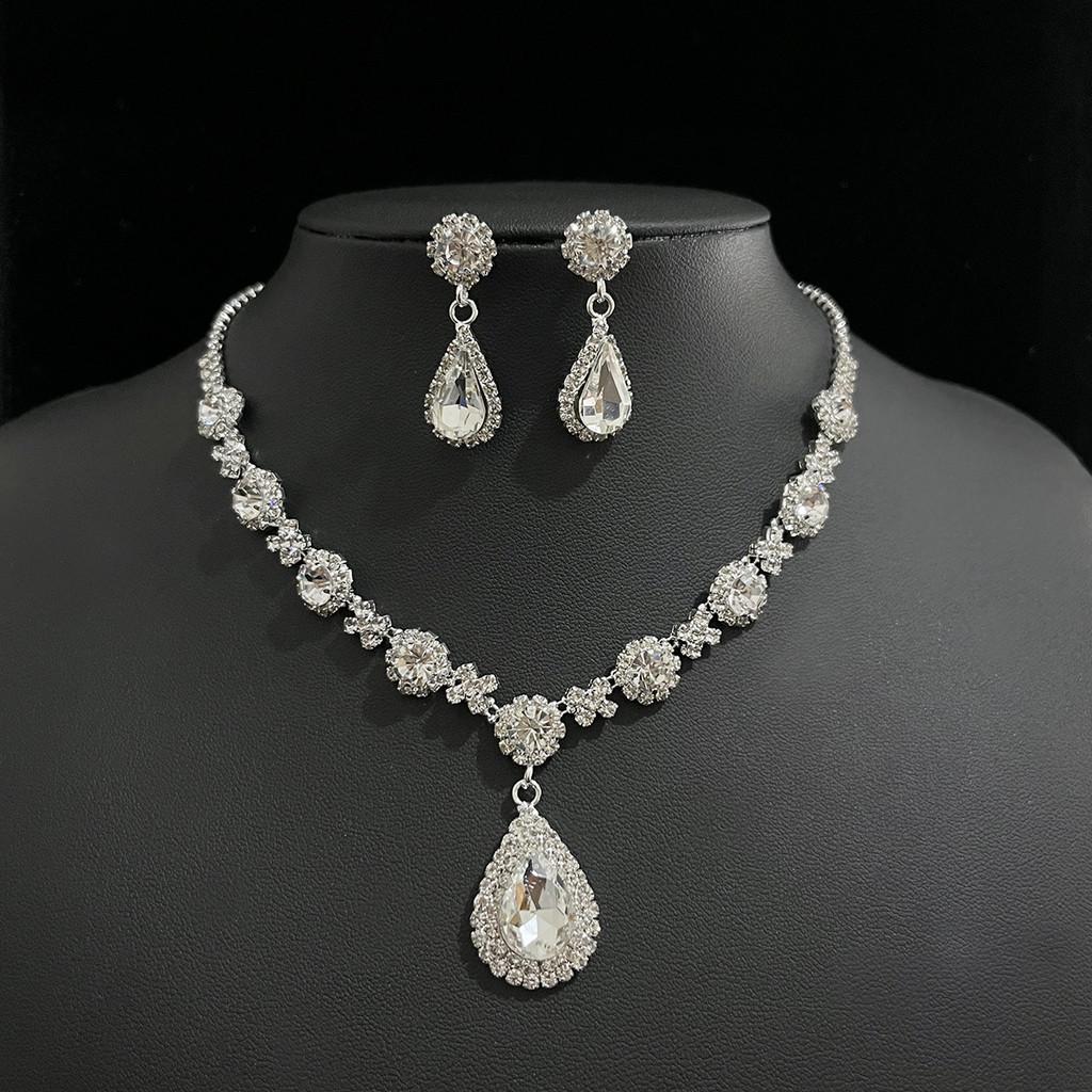 Water Drop Bridal Jewelry Set With Rhinestone Earrings And Necklace For Elegant Wedding Accessories
