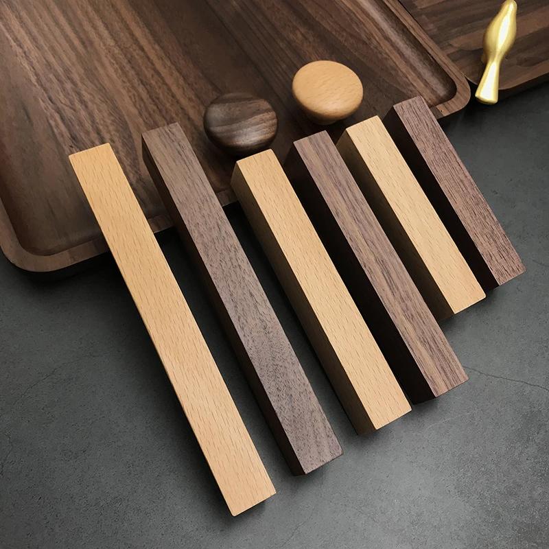 Walnut Wooden Furniture Handle Beech Wood Kitchen Cabinet Knobs Wardrobe Pulls Long Handle Drawers Dresser Hardware Door Handles