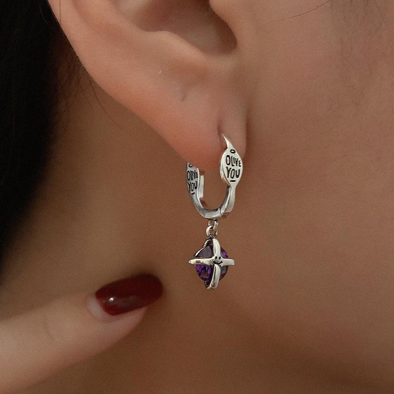 foxanry Exquisite funkelnde Zirkon-Lila-Ohrringe für Frauen, Paare, Hochzeitstag, Modeschmuck, Geschenke