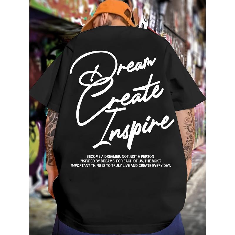 

European sizes Men S Motivational T-Shirt with The Slogan DREAM CREATE INSPIRE Print on It S чёрный