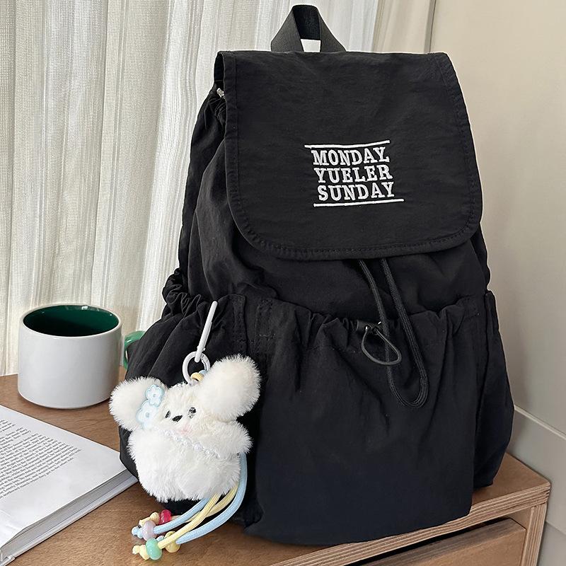 

Cross-border new backpack niche design nylon travel schoolbag drawstring outdoor large capacity casual lightweight backpack single bag чорний