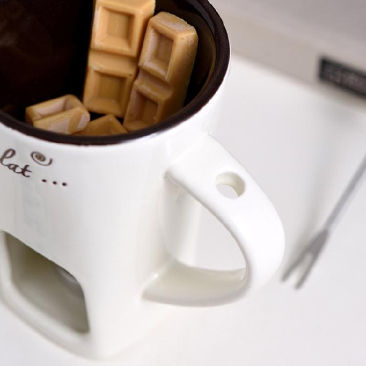 Portable Ceramic Fondue Pot Melting Cup Ceramic Fondue Mug With Fork Great For Chocolate And Cheese Melting At Event