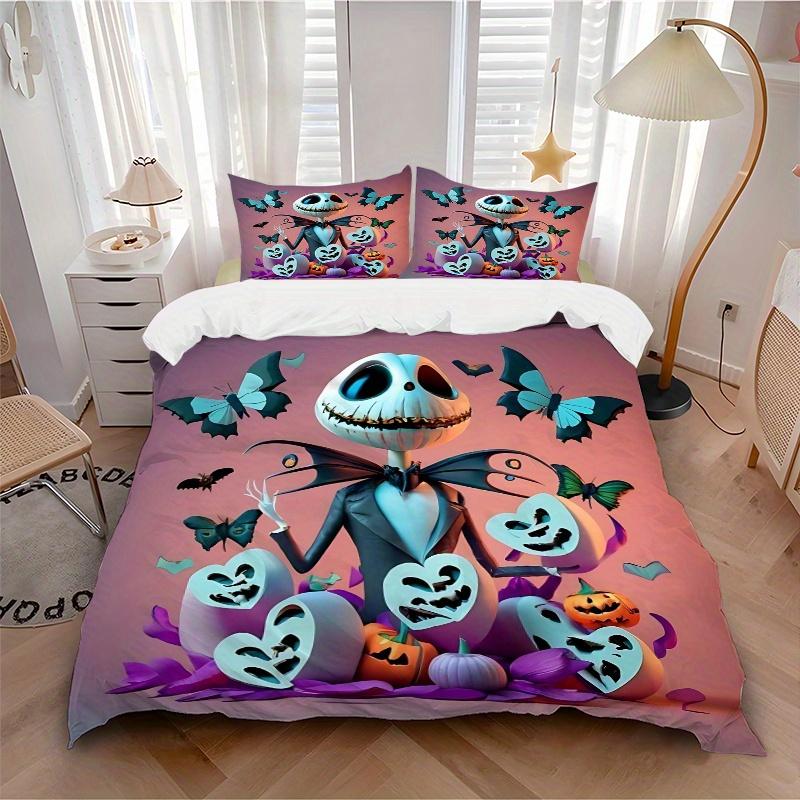 3pcs Butterfly Pumpkin Jack Halloween Theme Bedding Set - Includes 1 Quilt Cover and 2 Pillowcases, Comfortable Bedding with Stylish Design for B