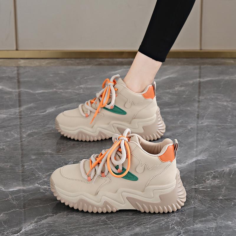 

Autumn and winter high-top sneaker size platform dad shoes show small feet, new velvet casual shoes 34 абрикосовый