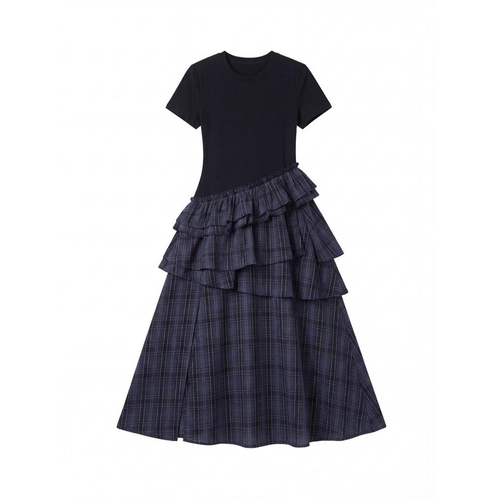 Women's Summer French Plaid Vest Dress with Waist-Cinching and Irregular Hem