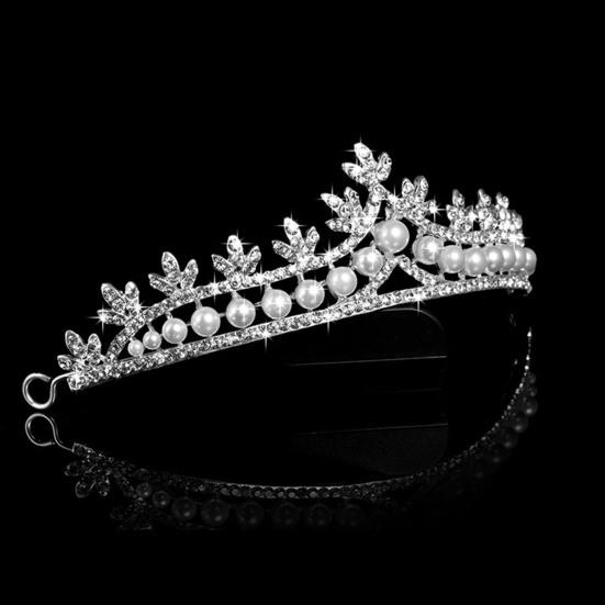 Damen Diademe Glänzend Exquisite Handwerkskunst Legierung Kunstperlen Blätter Strass Krone Haar Accessoires