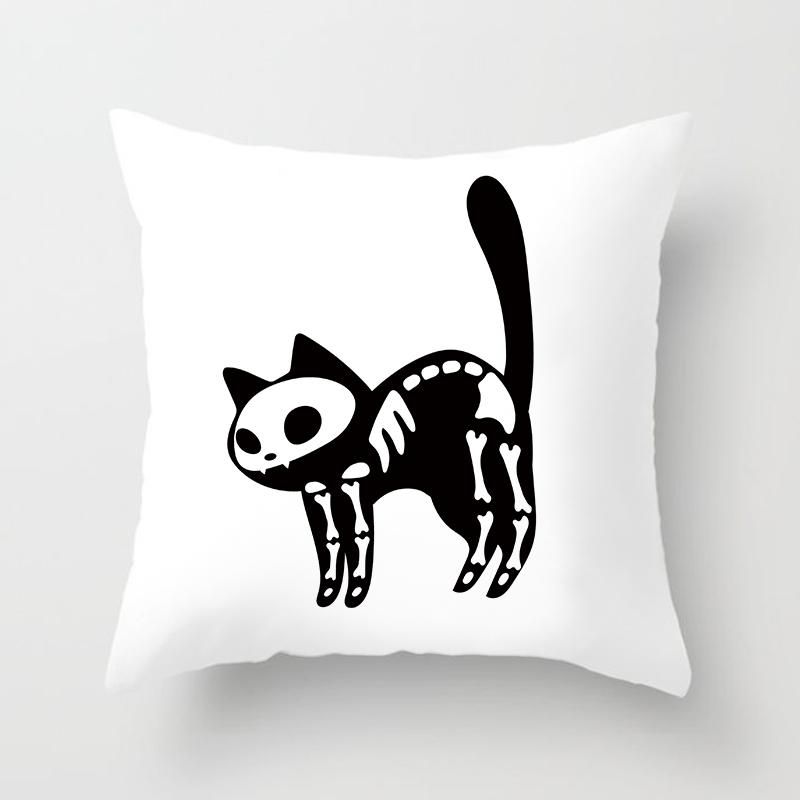 Skull Cat Black Home Decor Cushion Cover Naughty Sofa Car Decoration 45x45cm Pillowcase Square Polyester