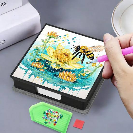 DIY Note Box Diamond Art Kit Sticky Note Holder Craft Set Diamond Art Project Memo Pad Holder DIY Kit for Gift And Home Office Desk Decor