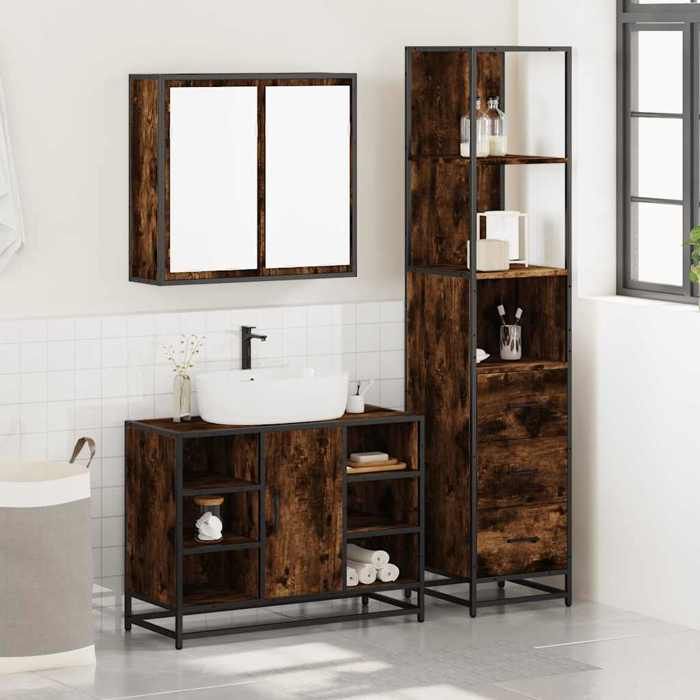 VidaXL Ensemble De Meubles De Salle De Bain 3 Pcs Chêne Fumé, Armoire De Rangement, Armoire De Bain, Meuble De Toilette 3301152