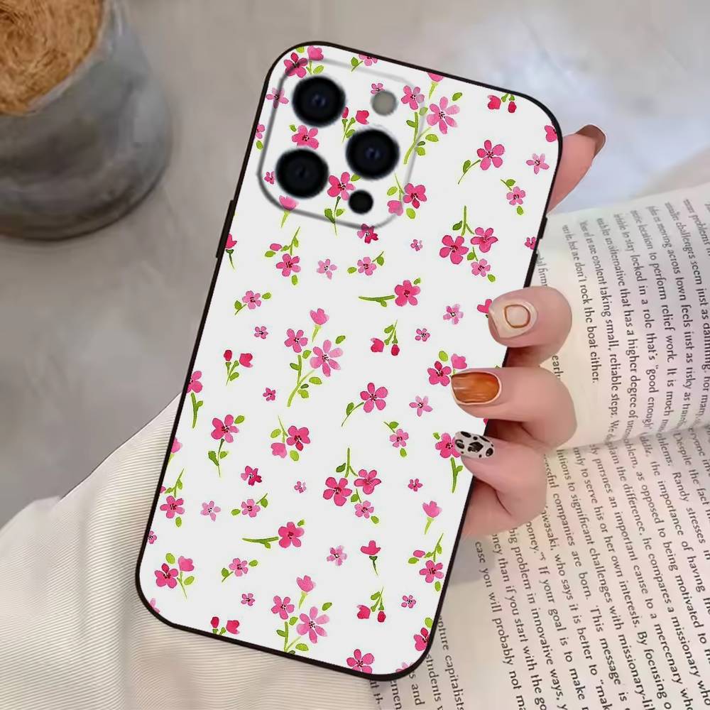 Small F-Flowers   Phone Case For iPhone 17, 16,15,14,13,12,11 Plus,Pro Max, Others Soft Black Cover