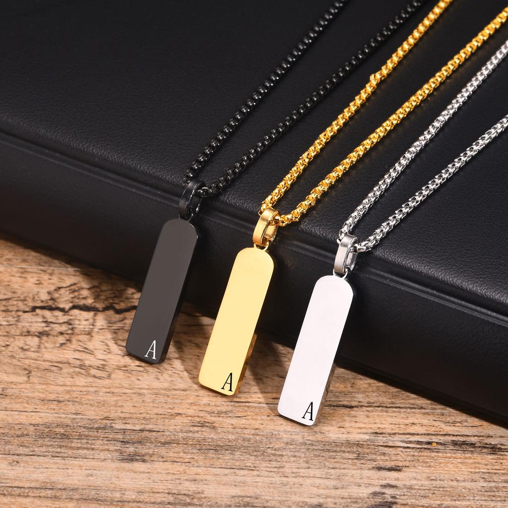 Initial Bar Mens Necklaces,Stainless Steel Vertical Geometric Pendant Collar with A-Z Letters,Casual Personalited Gift for Him
