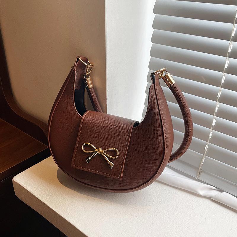 Indentation Simple Casual Retro Solid Color 2025 Spring New Bow Fashion Design Single Shoulder Underarm Small Square Bag