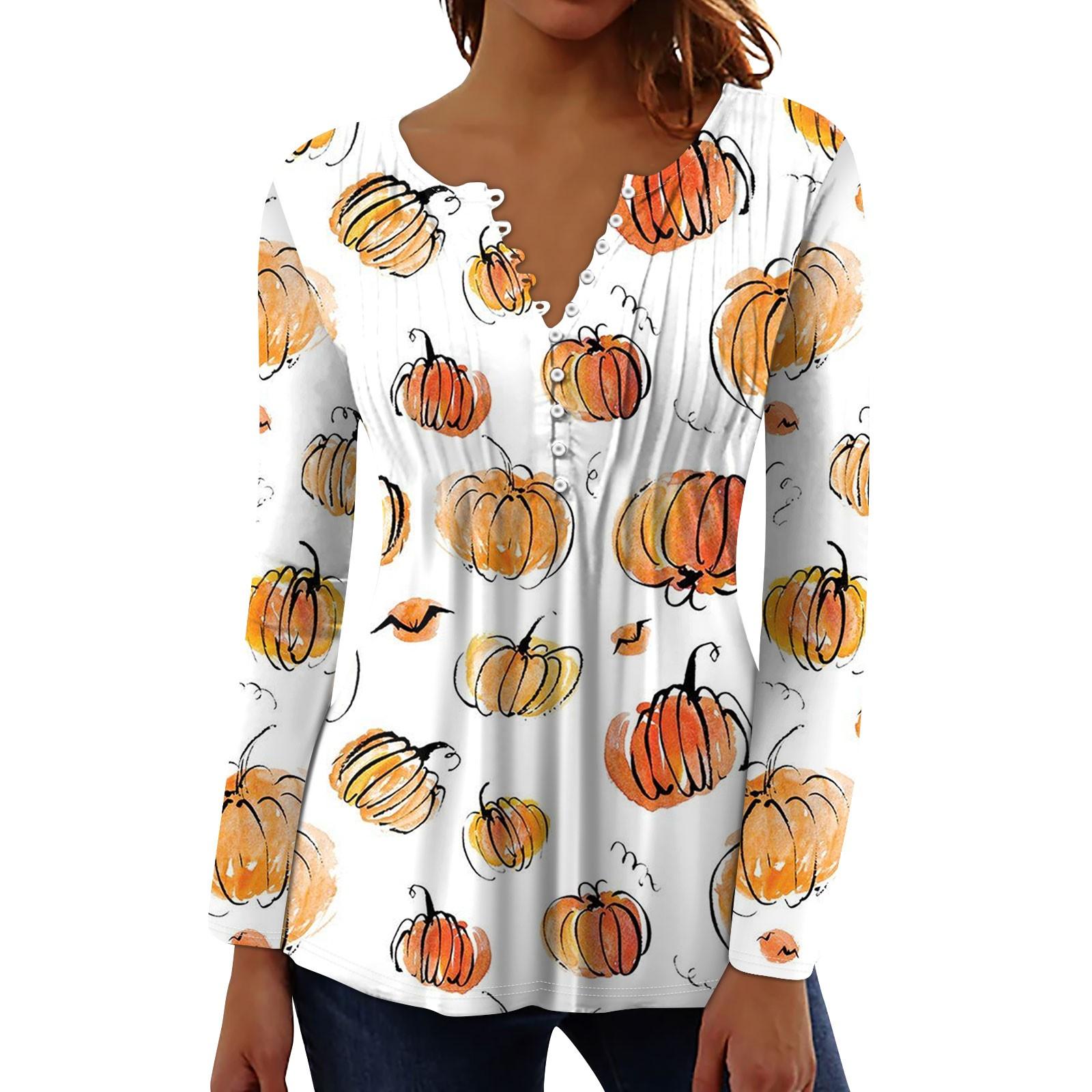 

Женский топ с длинными рукавами и плиссированным воротником на пуговицах с принтом Хэллоуина, весна-осень XXL белый