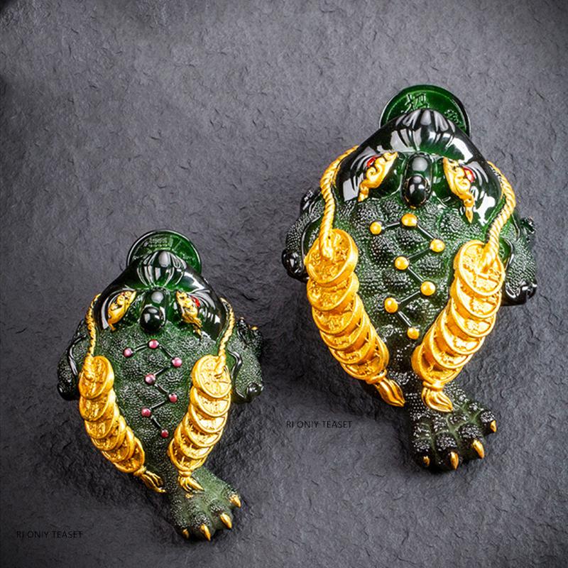 Retro Golden Toad Statue Resin Color Changing Tea Pet Lucky Tea Figurine Ornaments Can Raise Tea Set Decoration Accessories Gift
