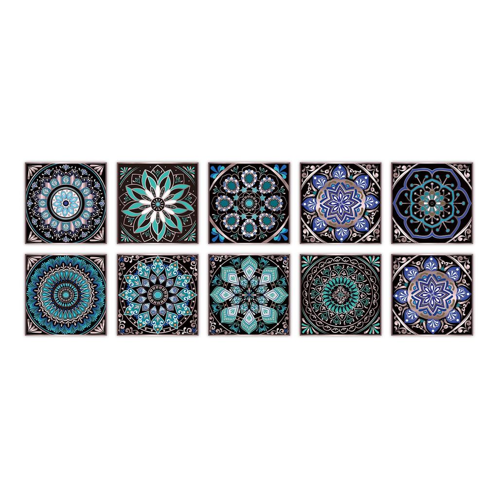 10-Pack European Style Floral Tile Wall Stickers for Living Room and Bathroom - Self-Adhesive PVC Crystal Film