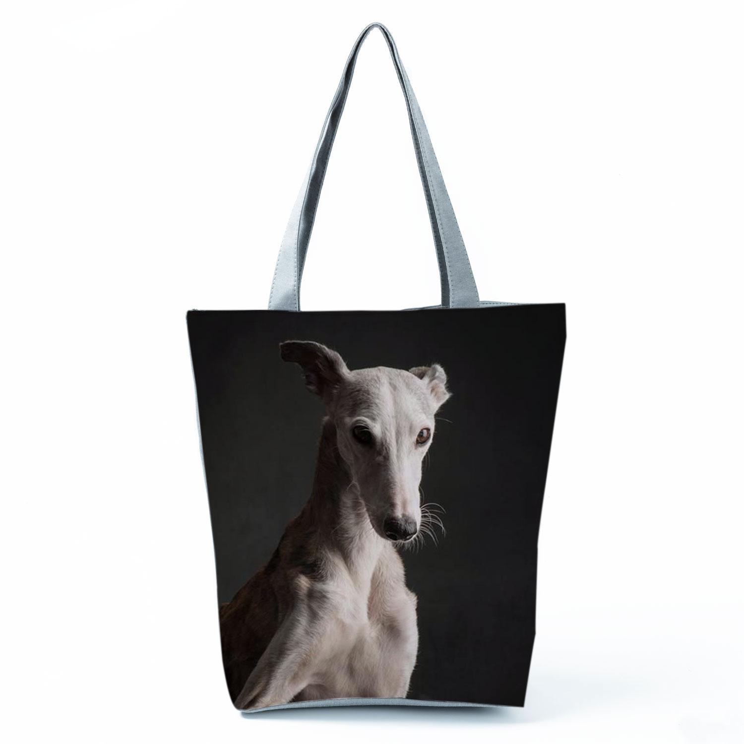 

Greyhound Shopping Bags Casual Groceries Women Handbags Animal Dog Graphic Large Capacity Shoulder Bags Portable Foldable Totes