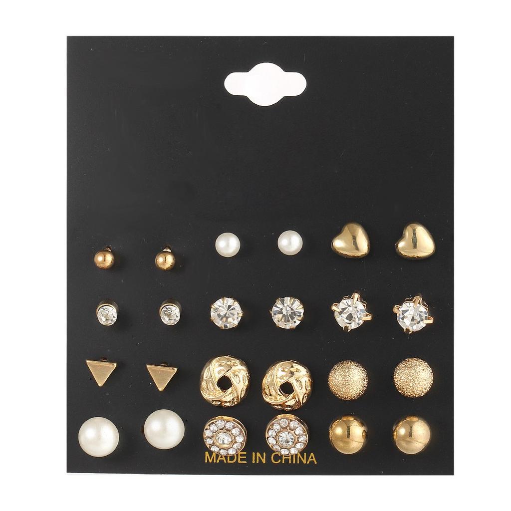 24 pairs/set Shiny Zircon Stud Earrings Set For Women Bohemian Geometric Crystal Stud Earrings for Women Fashion Jewelry Gifts