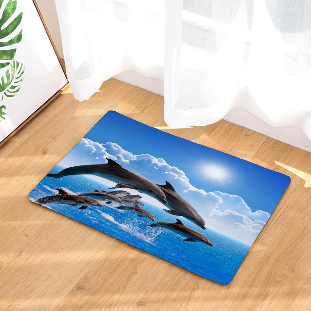 3D Printed Cartoon Ocean Dolphin Sea Beach Non-Slip Bath Mat 60*40Cm For Bathroom Carpet Rugs Flannel Kitchen Toilet Door Mat