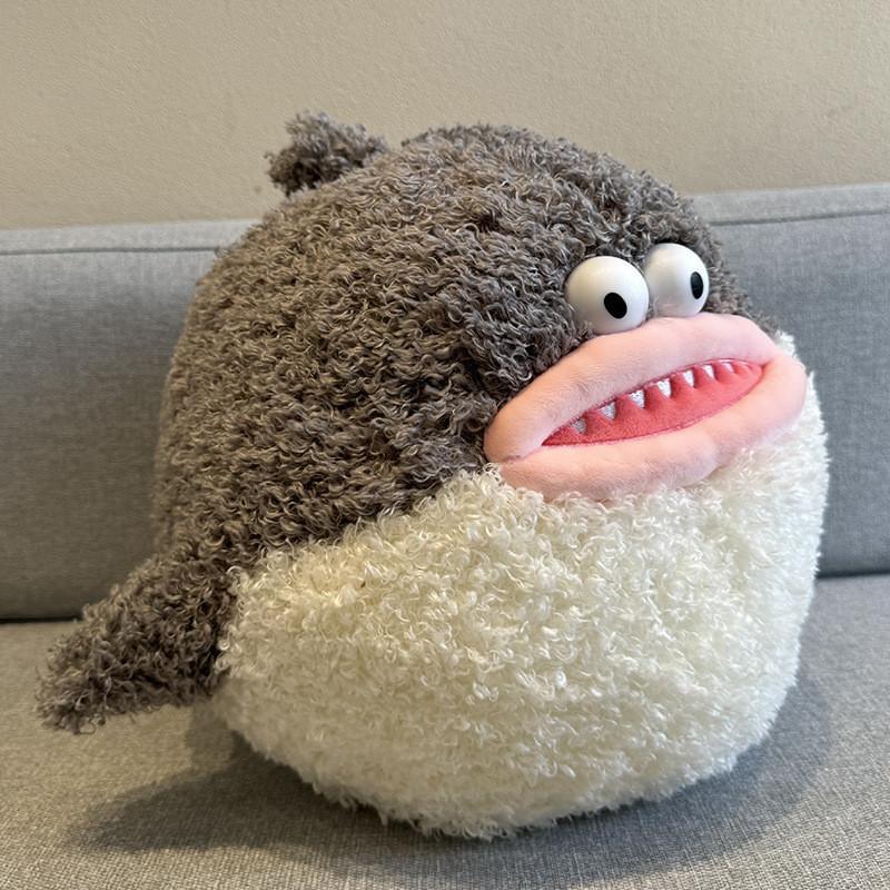 Cute Round Fluffy Whale Plush Toy Squishy Shark Doll Creative Gift 40cm