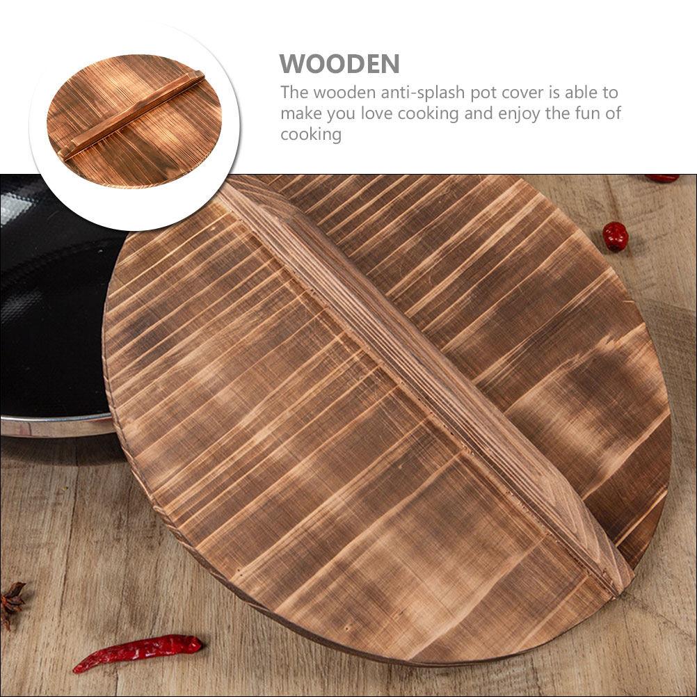 Wooden Wok Lid Thick Vintage Style Pot Cover For Steam Retention Anti-Splash Cooking Kitchenware Household Wok Accessories