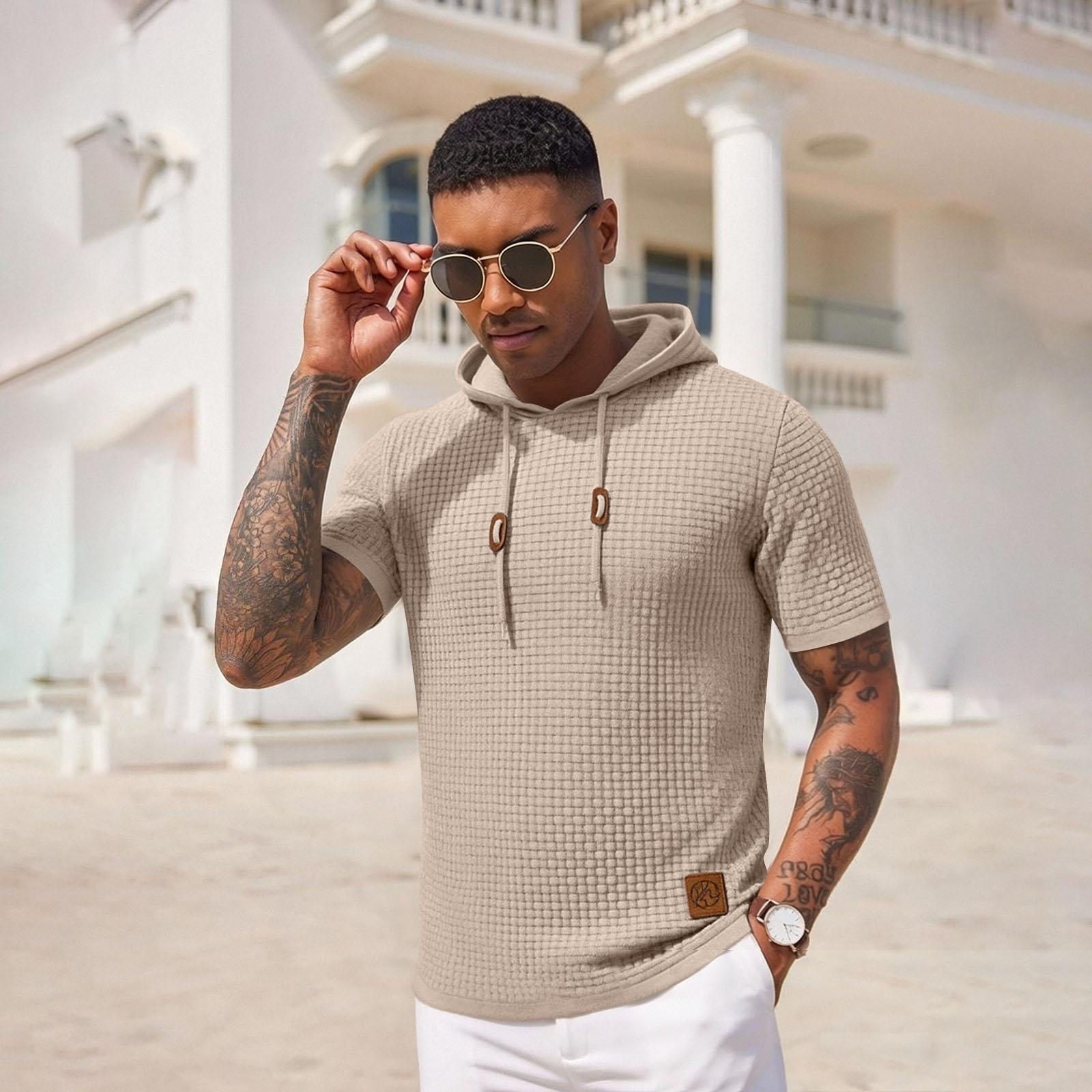 

Men s Hooded Short-Sleeve Casual Sports Short Sleeve Top XL хакі
