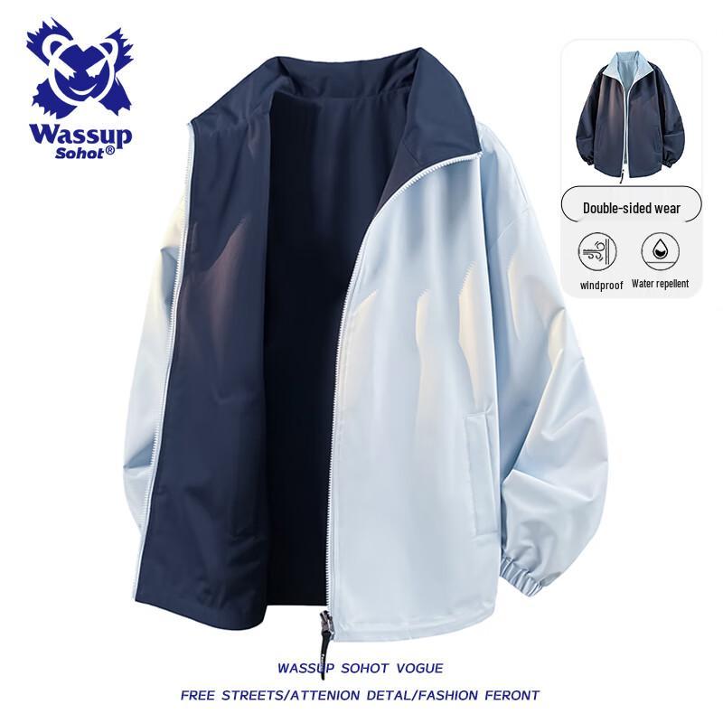 

Wassup Sohot Men s Reversible Autumn/Winter Stand-Collar Bomber Jacket XL