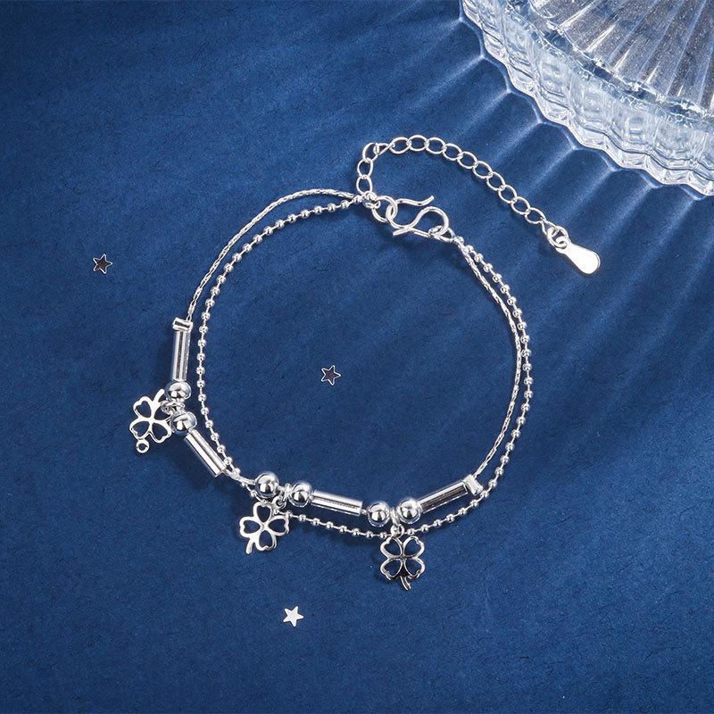 

S925 Sterling Silver Korean Style Women’s Bracelet with Bell, Star, and Smiley Face - Simple Forest Personality Trend