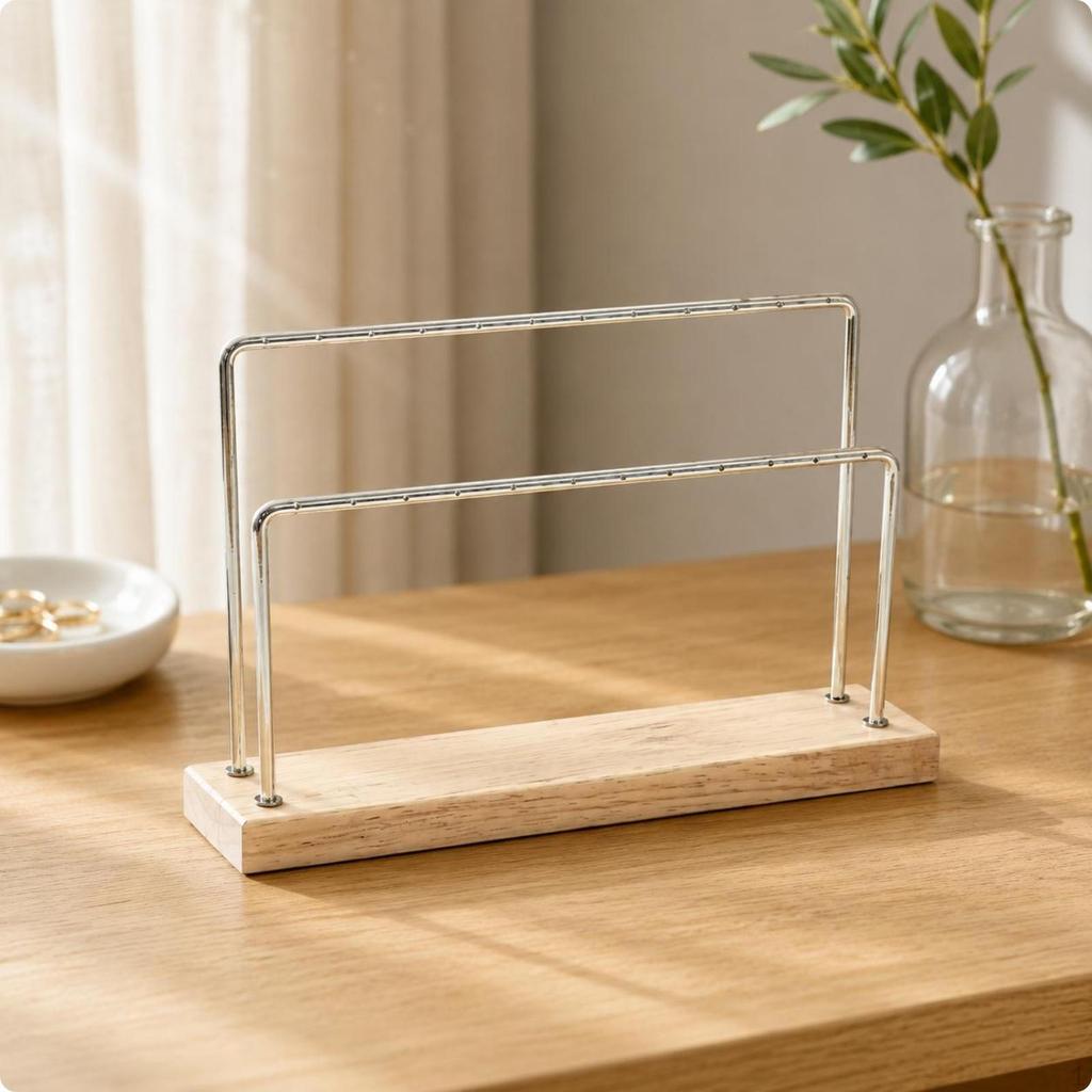 Earring Display Stand Tone Wood Base Jewelry Minimalist Rack Single Layer