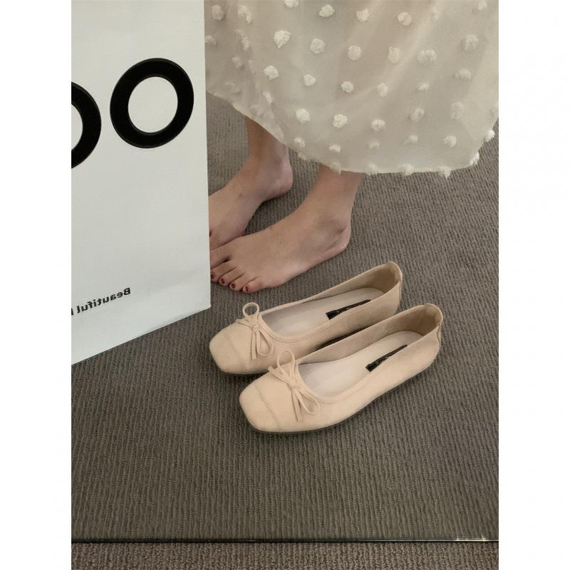 Evening bow flat bottom one pedal French single shoes soft sole grandma shoes gentle women's shoes autumn and summer light mouth shoes ladyshoes