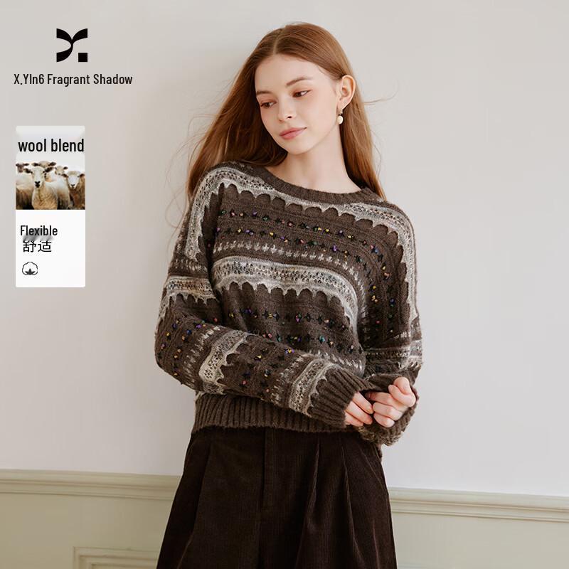 Xiangying Women s Retro Striped Pullover Wool Blend Sweater S