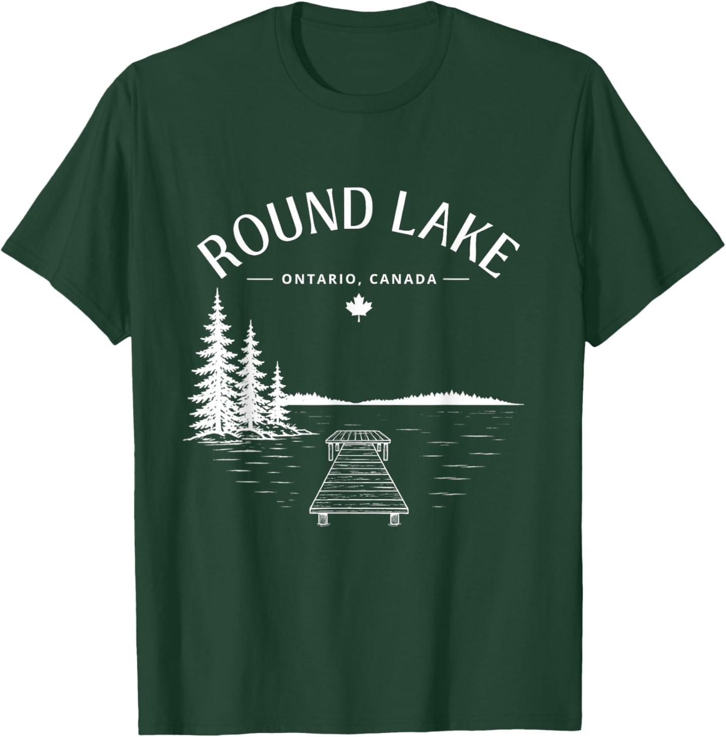 Round Lake Dock Life Pine Trees Mountain T-Shirt S
