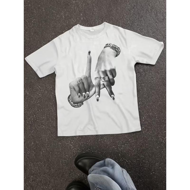 

Y2K Los Angeles Print Unisex TShirt Short Sleeve Casual Top with Hand Gesture LetteringRelaxed Fit Round Neck Themed Outfits S