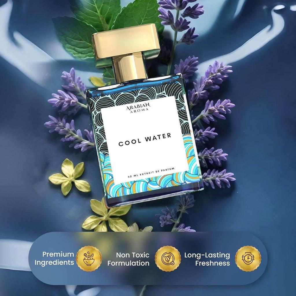 Arabian Aroma Cool Water Men's Perfume | Perfumes for Men With Long Lasting Fragrance | Extrait De Perfume | Long Lasting Perfume for Men (50ml)